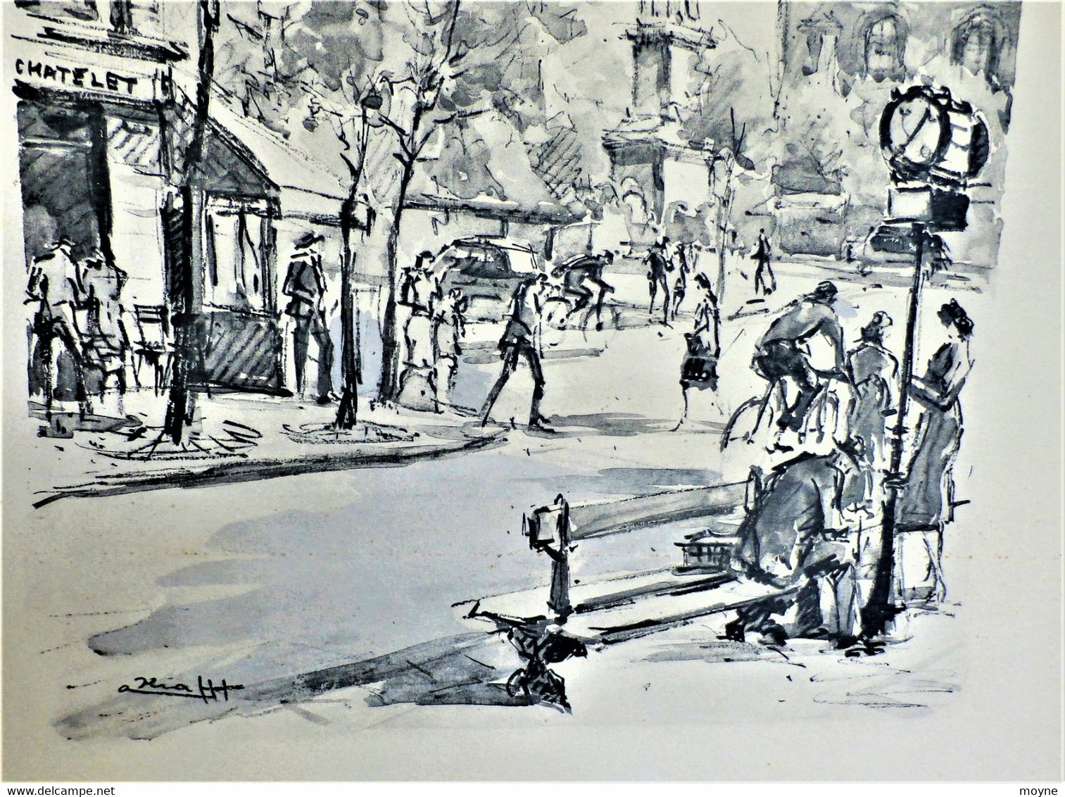 " PLACE DE LA BASTILLE ET LE GENIE  """- AQUARELLE ORIGINALE De ANDRE KRAFFT - - Aquarelles