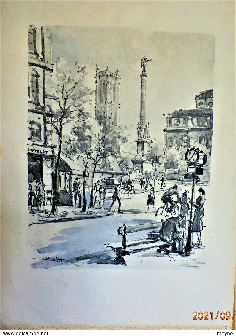 " PLACE DE LA BASTILLE ET LE GENIE  """- AQUARELLE ORIGINALE de ANDRE KRAFFT -