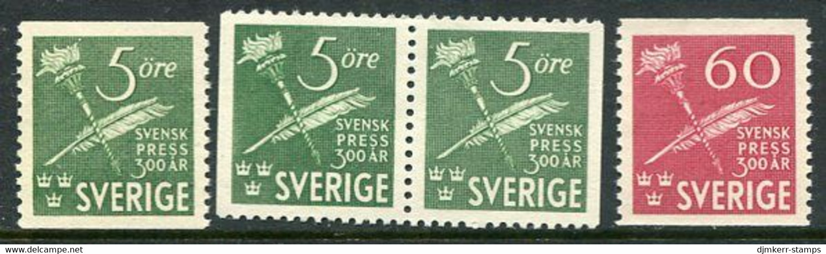 SWEDEN 1945 Tercentenary Of Daily Press Set Of 4 MNH / **  Michel 312-13 - Unused Stamps