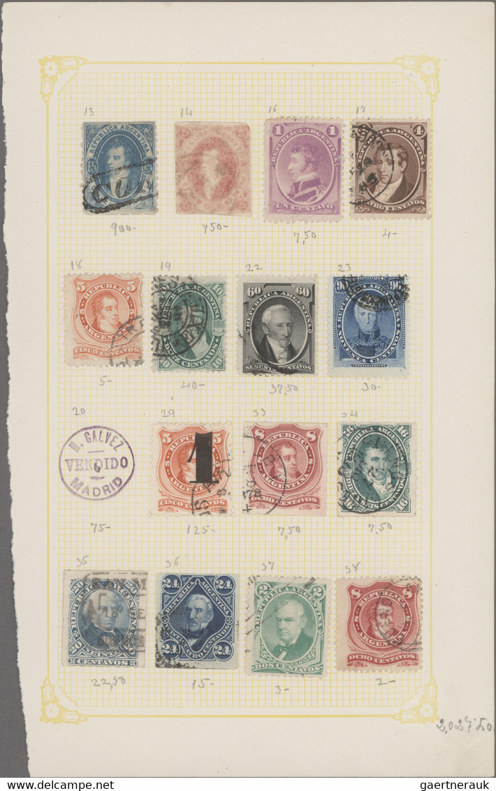 Argentinien: 1858/1914, Used And Unused Assortment Of Apprx. 127 Stamps On Ancient Approval Book Pag - Andere & Zonder Classificatie