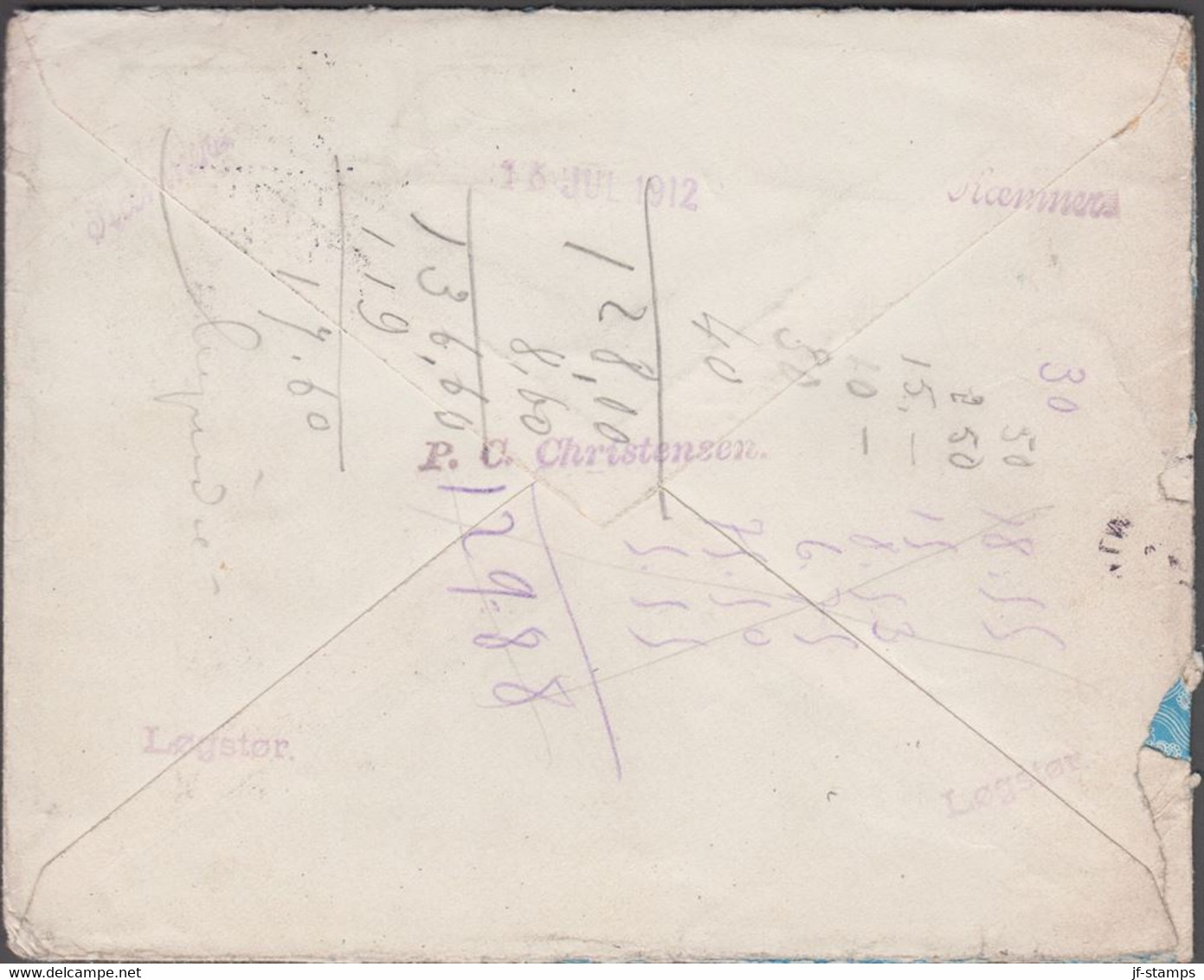 1912. DANMARK.  10 øre Envelope + 5 + 20 øre Frederik VIII On Recommended Envelope Fr... (Michel 55a+) - JF424955 - Briefe U. Dokumente