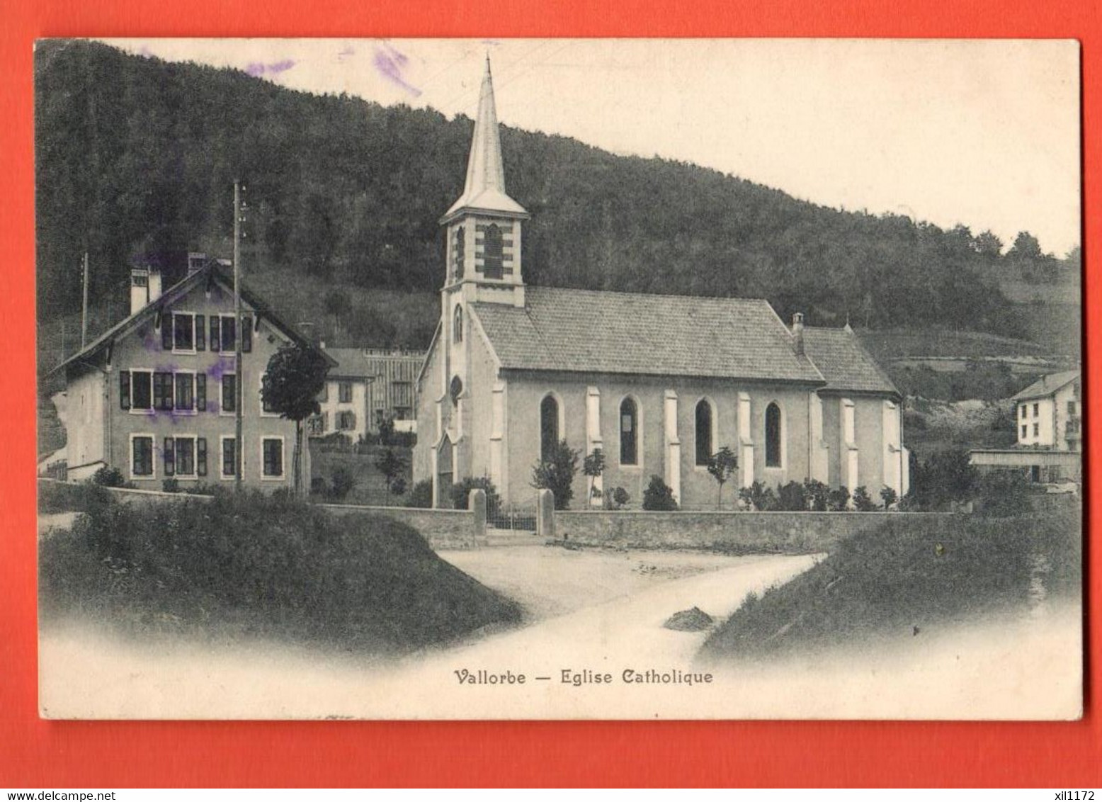 FLC-04 Vallorbe Eglise Catholique . Circulé 1905 Vers Paris, Timbre Manque. Deriaz 572 - Vallorbe