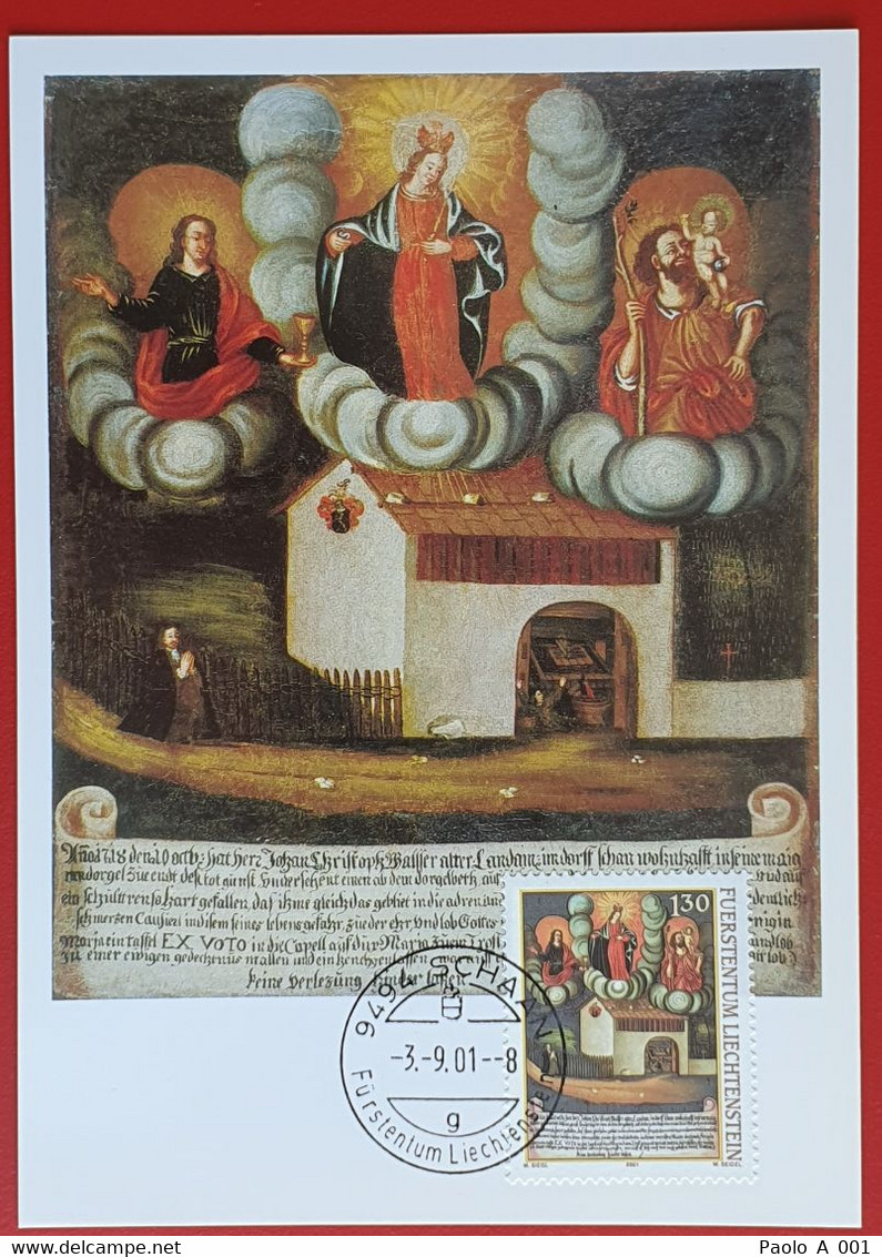 LIECHTENSTEIN 2001 KAPELLE CHAPEL DUX SCHAAN VOTIVBILDER MAXIMUM CARD - Storia Postale