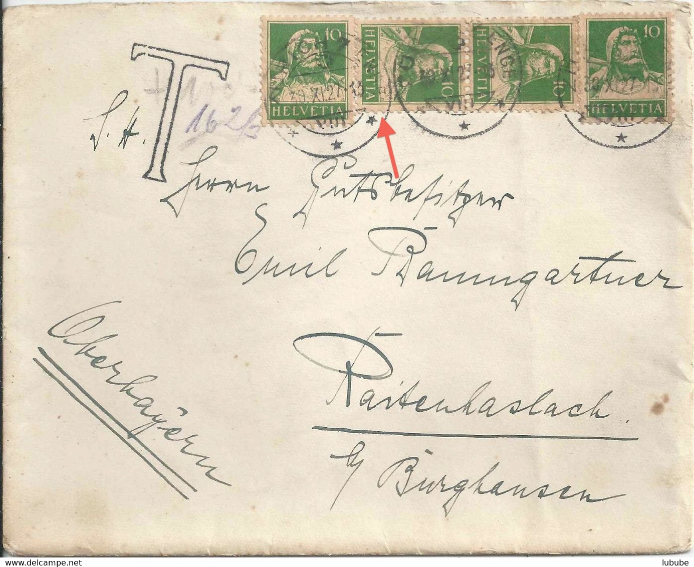 Ausland Brief  Zürich Enge - Raitenhaslach  (Rollenfrankatur Mit Klebestelle)        1927 - Rollen