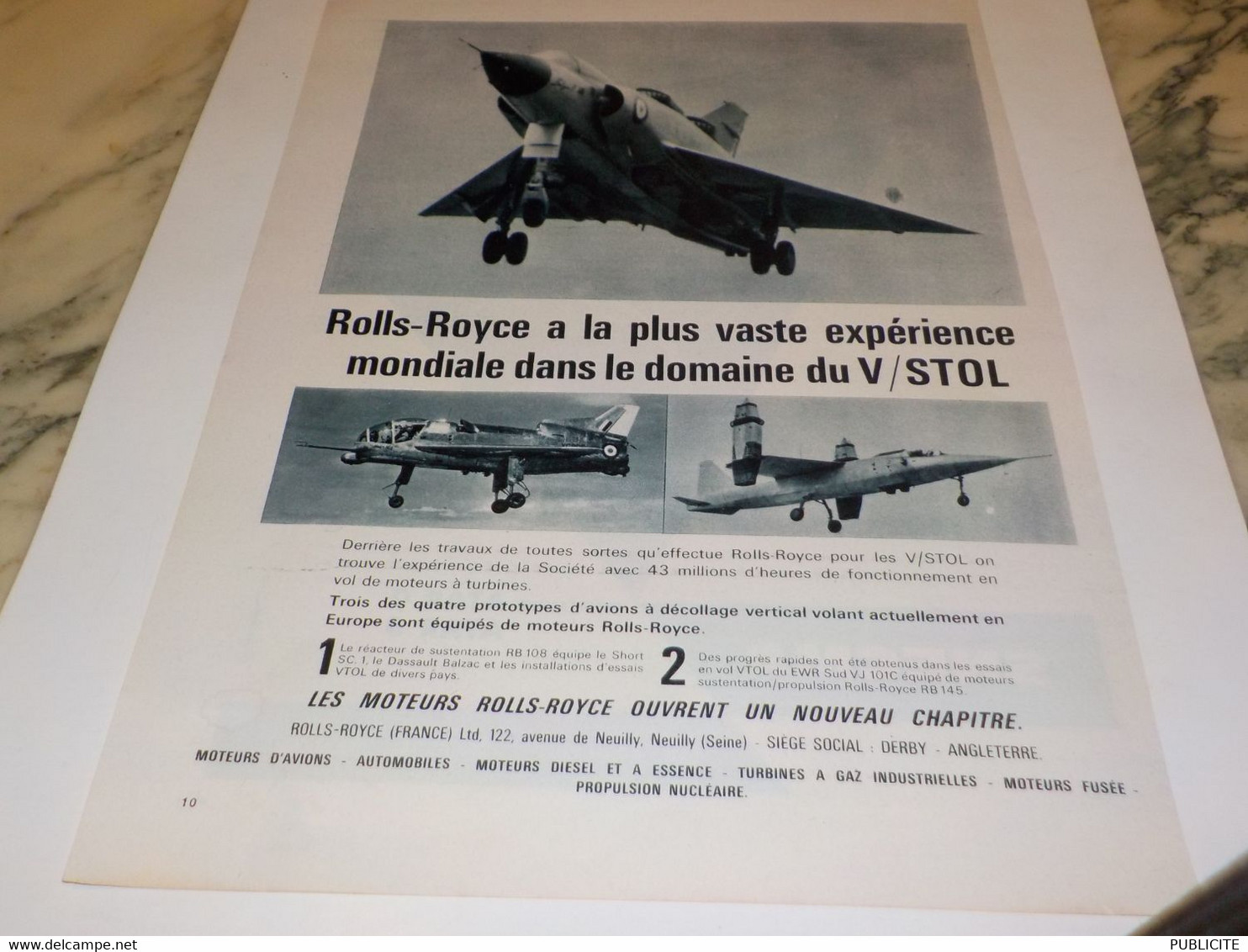 ANCIENNE PUBLICITE MOTEURS ROLLS ROYCE 1963 - Werbung