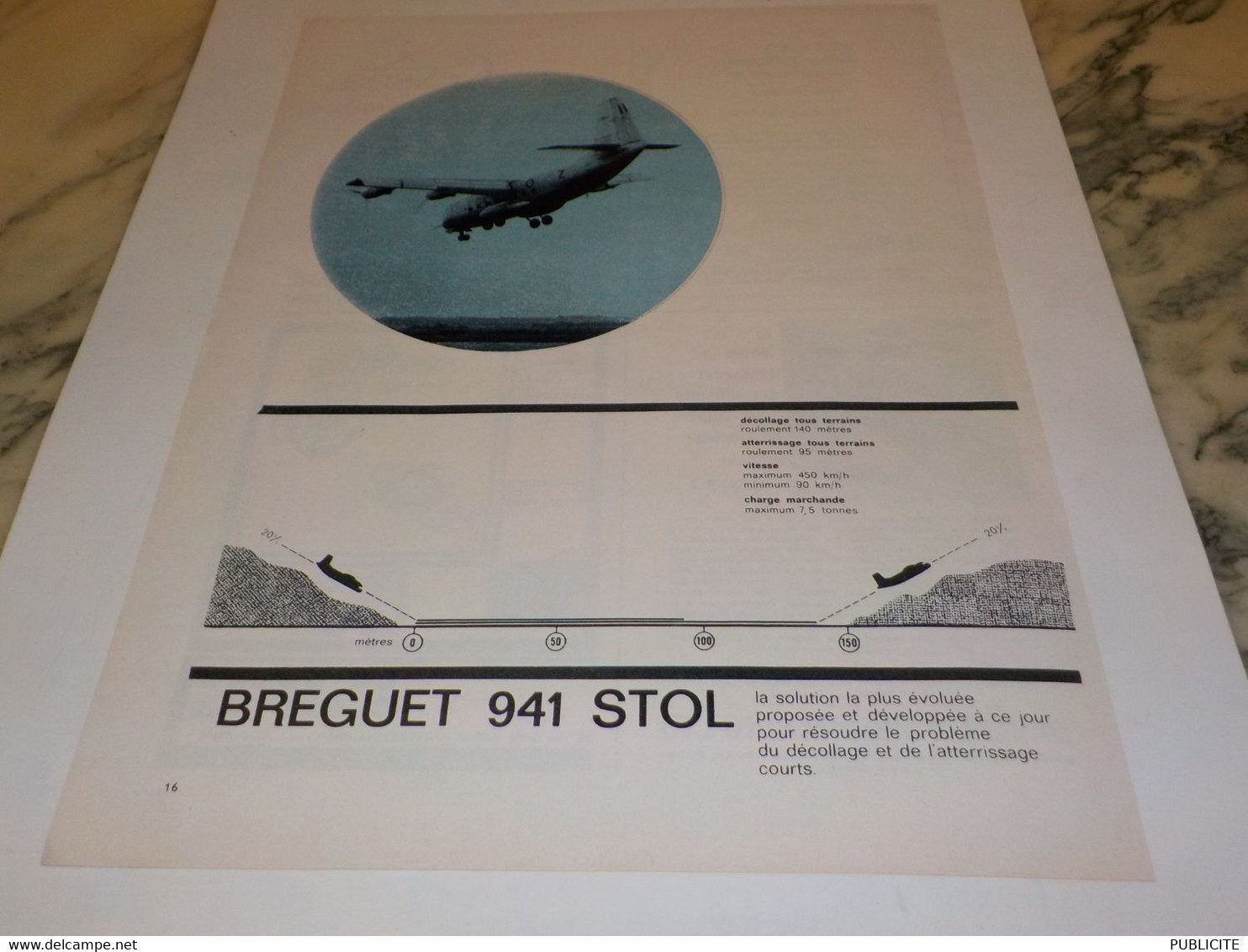 ANCIENNE PUBLICITE AVION BREGUET 941 STOL 1963 - Advertenties