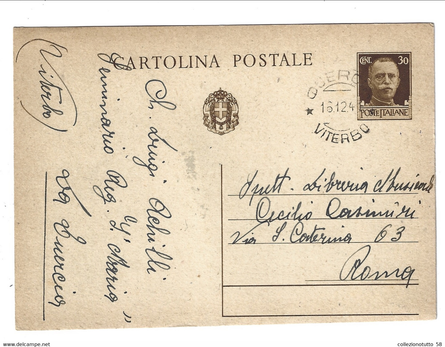 1941 INTERO POSTALE Cartolina Postale Imperiale 30 Cent. Da La Quercia VITERBO Per Roma. - Poststempel