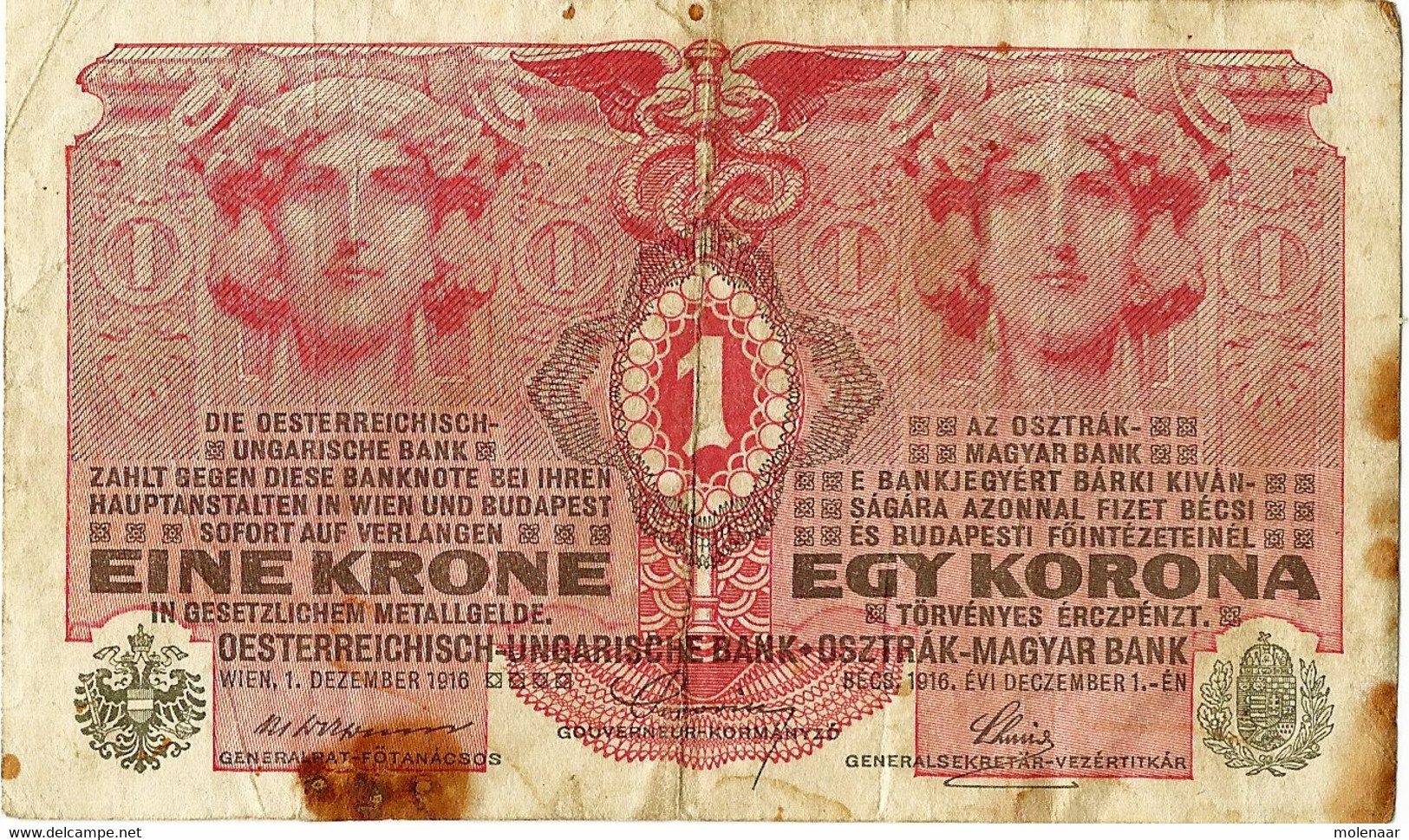 Oostenrijk-Hongarije 1 Biljet Van 1 Krone Uit 1916 Gbruikt (3237) - Austria