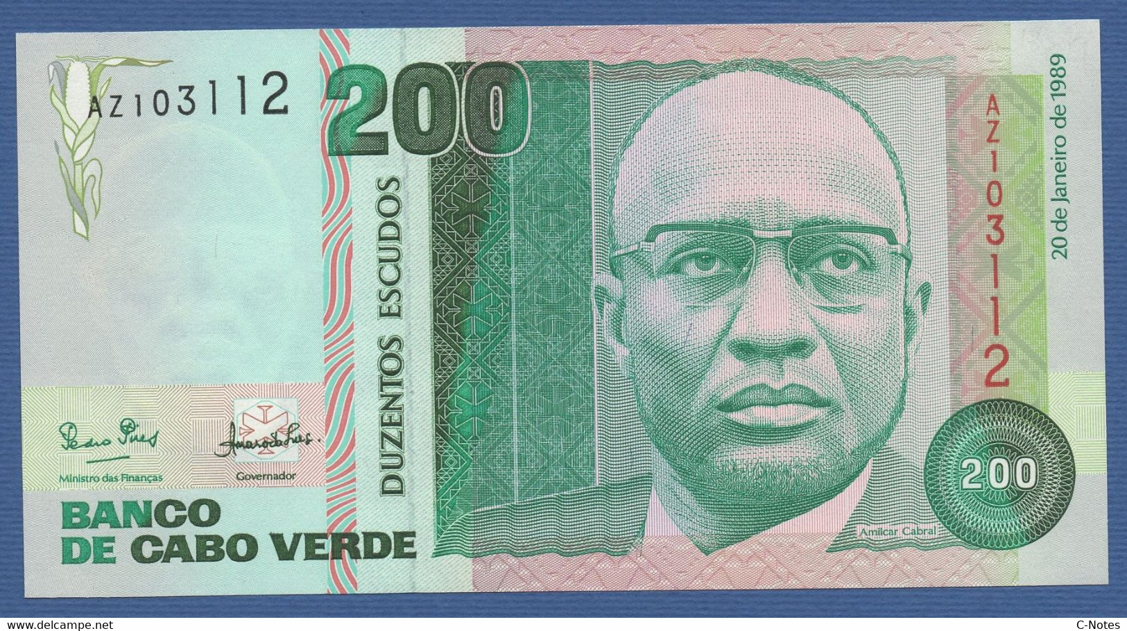 CAPE VERDE - P.58a –  200 Escudos 1989  UNC Prefix AZ - Cape Verde