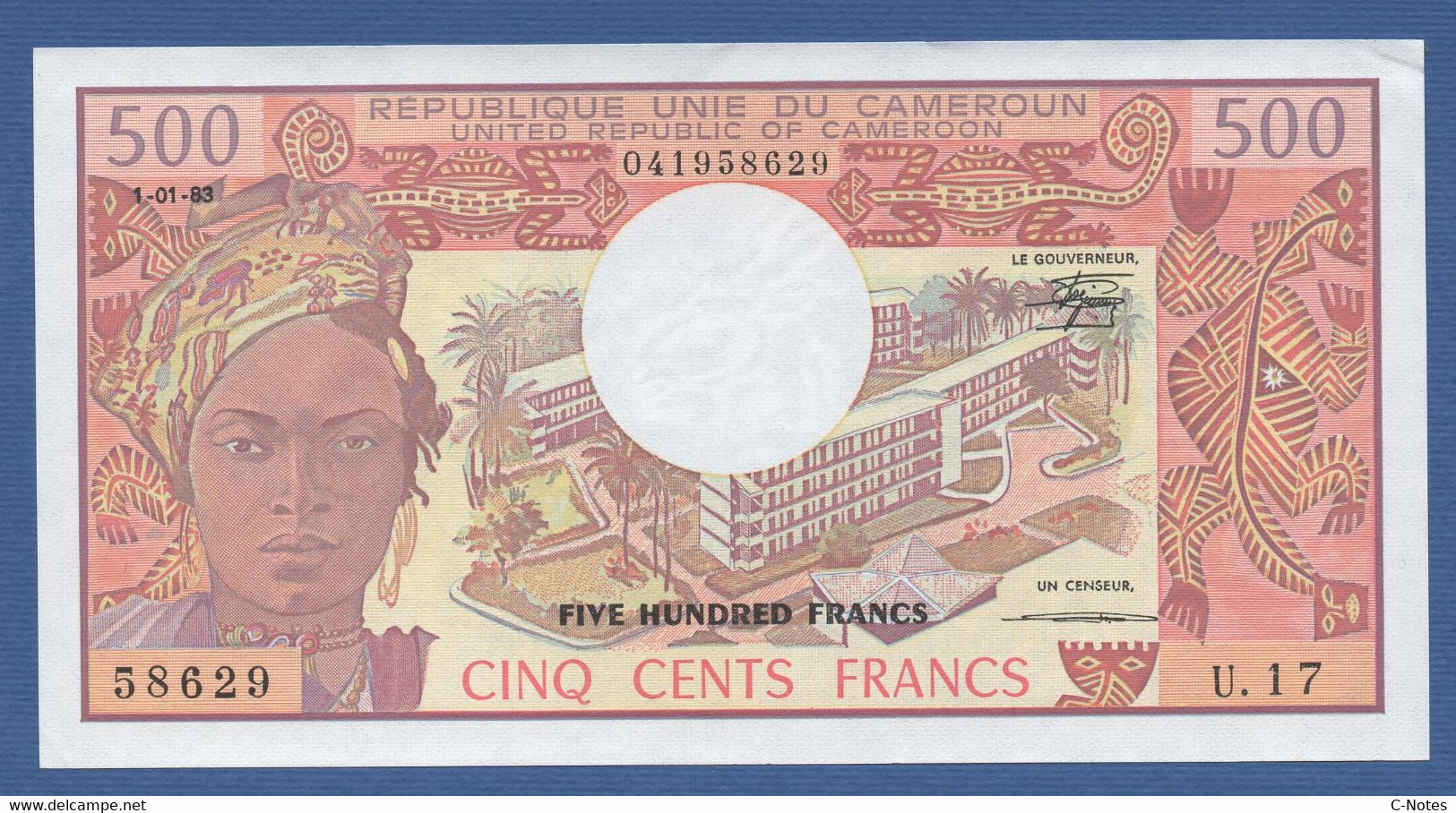 CAMEROON - P.15d – 500 Francs 01.01.1983 AUNC Serie U.17 58629 - Kamerun