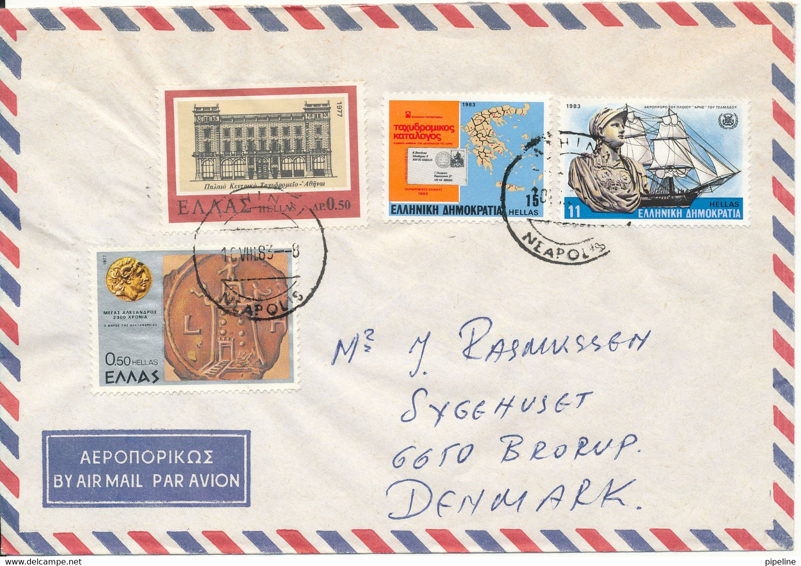 Greece Air Mail Cover Sent To Denmark 10-8-1983 Topic Stamps - Lettres & Documents