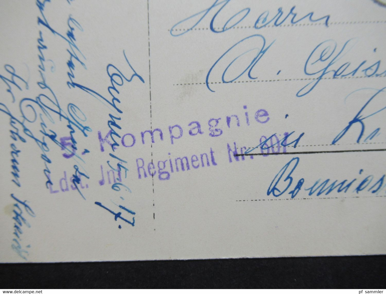 DR 1917 Feldpost 1.WK Membach, Berg Stempel Eupen und L2 5. Kompagnie Ldst. Inf. Regiment Nr. 607 / Eupen und Malmedy