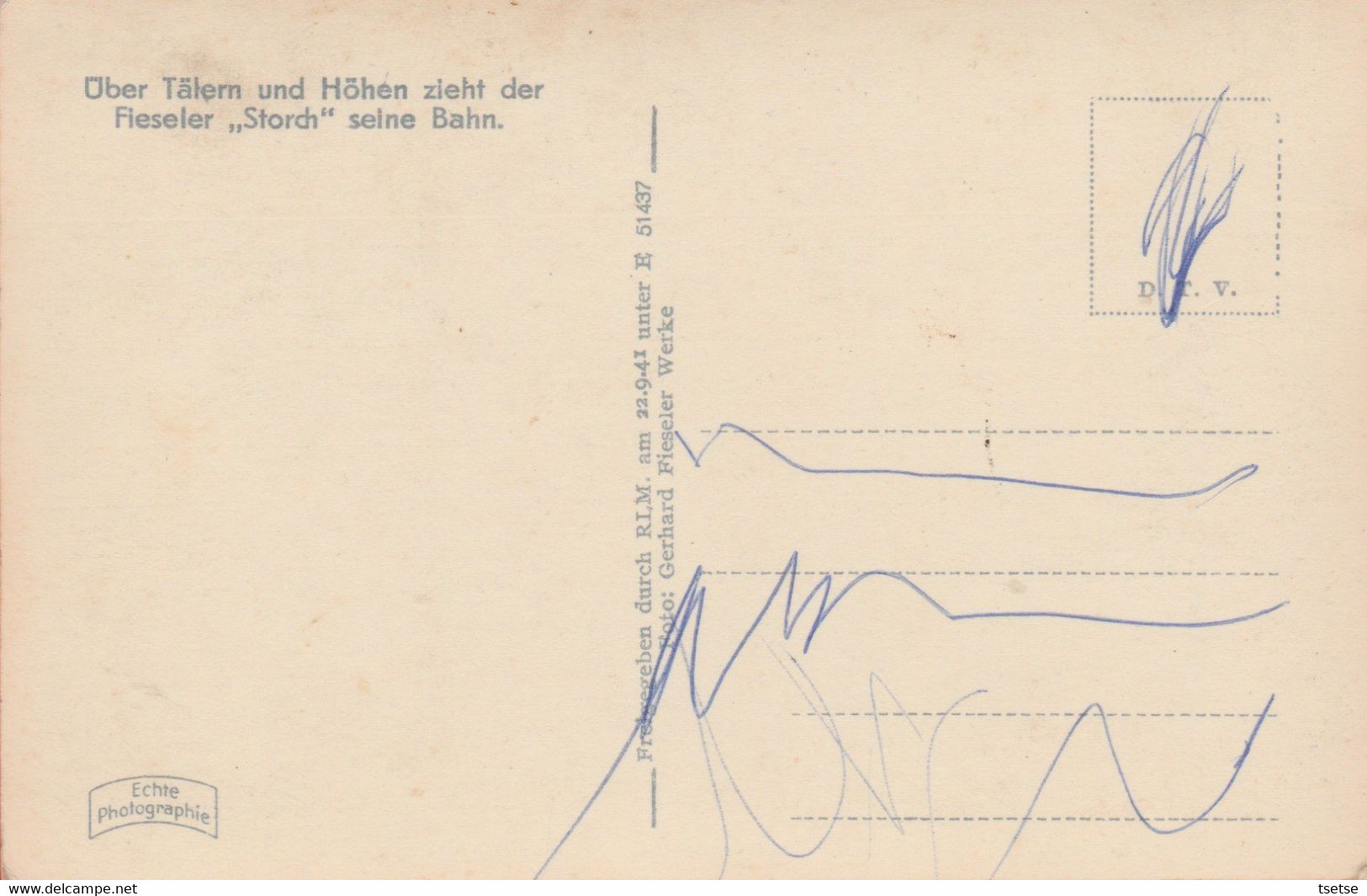 Luftwaffe...Uber Tälern Und Höhen Zieht Der Fieseler " Storch " Selen Bahn ( Verso Zien ) - Weltkrieg 1939-45