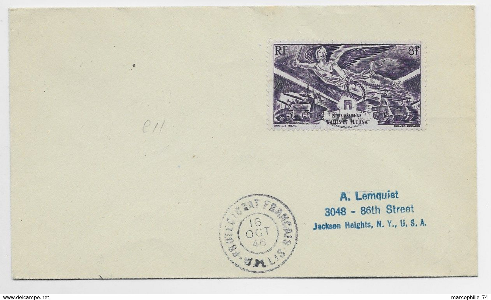 WALLIS ET FUTUNA PA 8FR SEUL LETTRE COVER PROTECTORIAT FRANCAIS 16 OCT 1946 WALLIS POUR USA VIA NOUMEA - Lettres & Documents