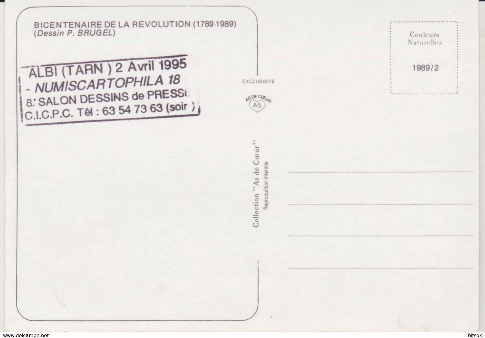 ALBI - XVIIIè Salon NUMISCARTOPHILA  (2 Avril 1995) - Bicentenaire De La Révolution (1789-1989) Dessin De P. BRUGEL - Borse E Saloni Del Collezionismo