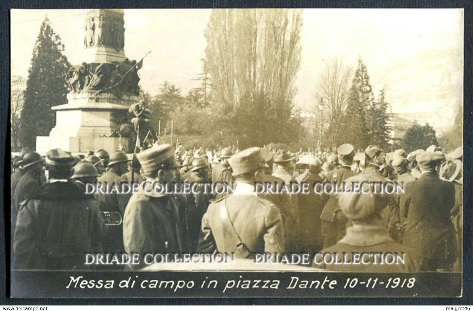 FOTO CARTOLINA TRENTO MESSA DI CAMPO IN PIAZZA DANTE 10/11/1918 TRENTO REDENTA PRIMA GUERRA - Trento