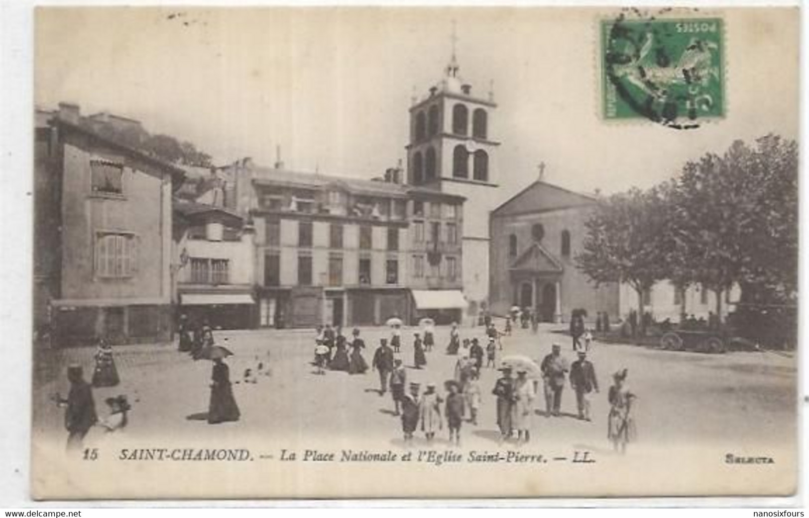 D 42.  SAINT CHAMOND.  LA PLACE NATIONALE ET EGLISE ST PIRRE  AN 1916. - Saint Chamond