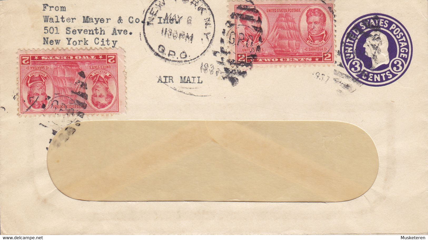 United States Uprated Postal Stationery Ganzsache NEW YORK G.P.O. 1937 2x Decatour & McDonough M/S Saratoga Stamps - 1921-40