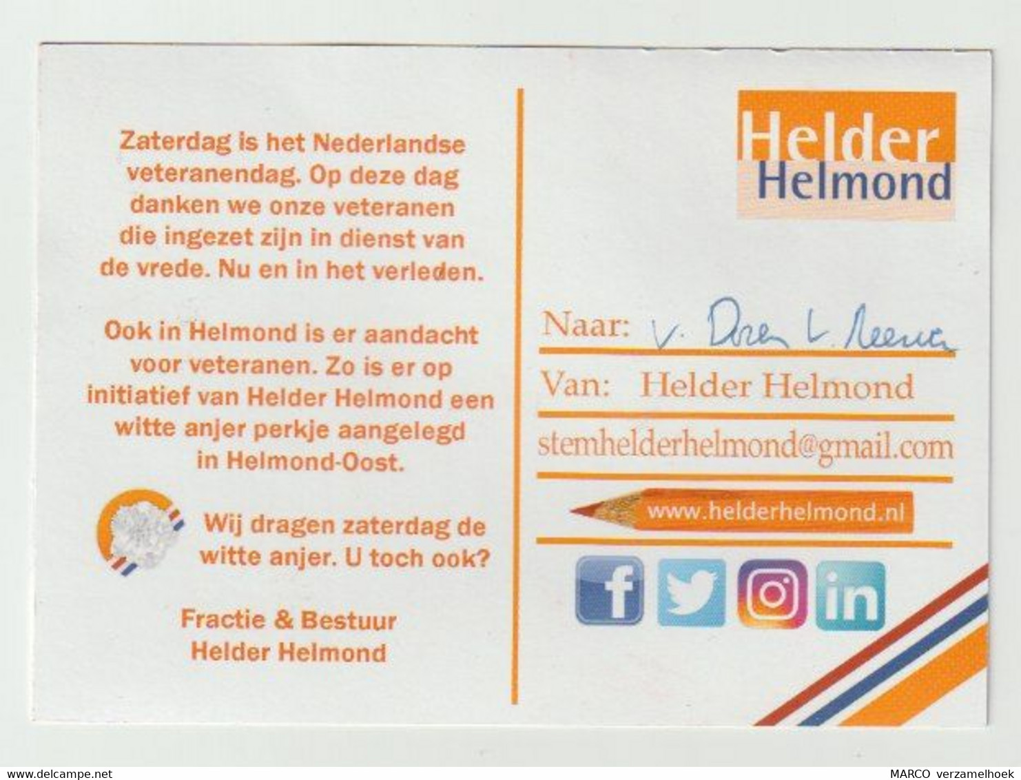 Postcard-ansichtkaart: Veteranen Bedankt! Helder Helmond - Helmond