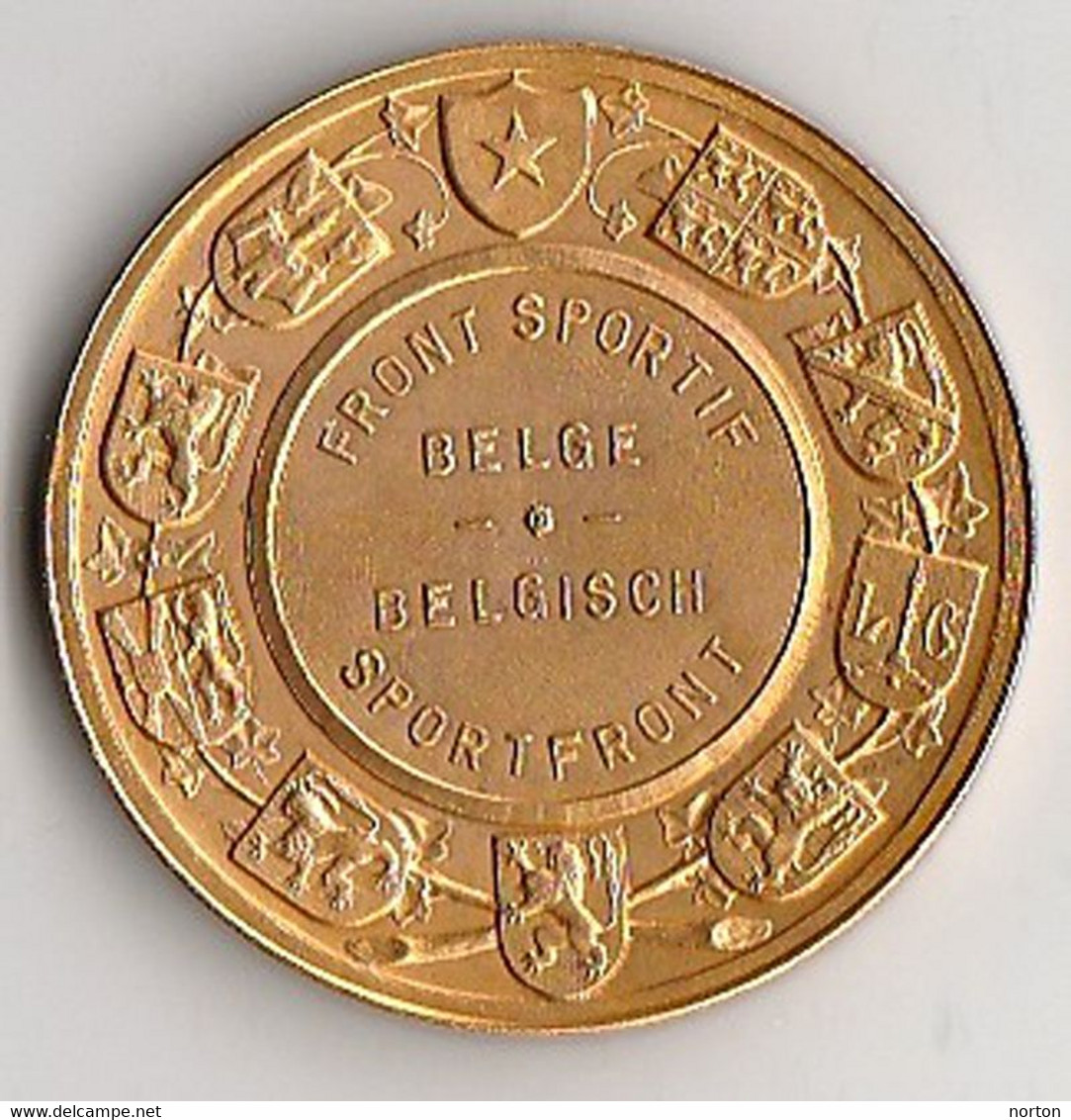 Léopold III - Front Sportif Belge Par V. Michel, 50 Mm, Bronze Doré - Autres & Non Classés