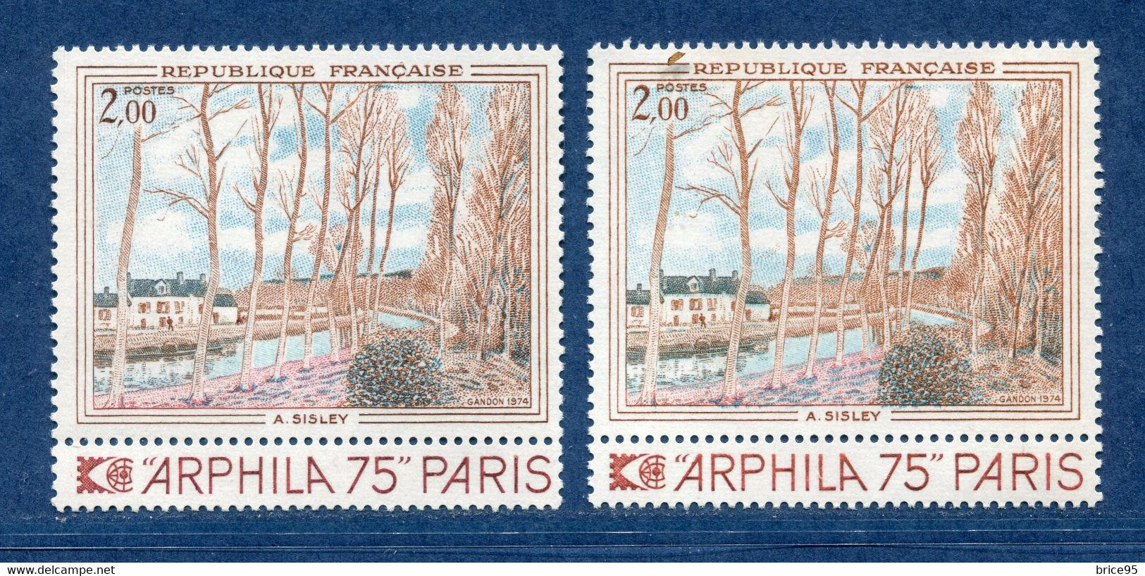 ⭐ France - Variété - YT N° 1812 - Couleurs - Pétouilles - Neuf Sans Charnière - 1974 ⭐ - Unused Stamps