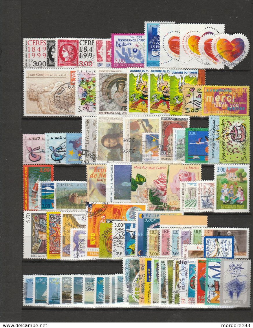 FRANCE ANNEE COMPLETE 1999 OBLITERE 80 TIMBRES DU N° YT 3211 AU 3293 - 1990-1999