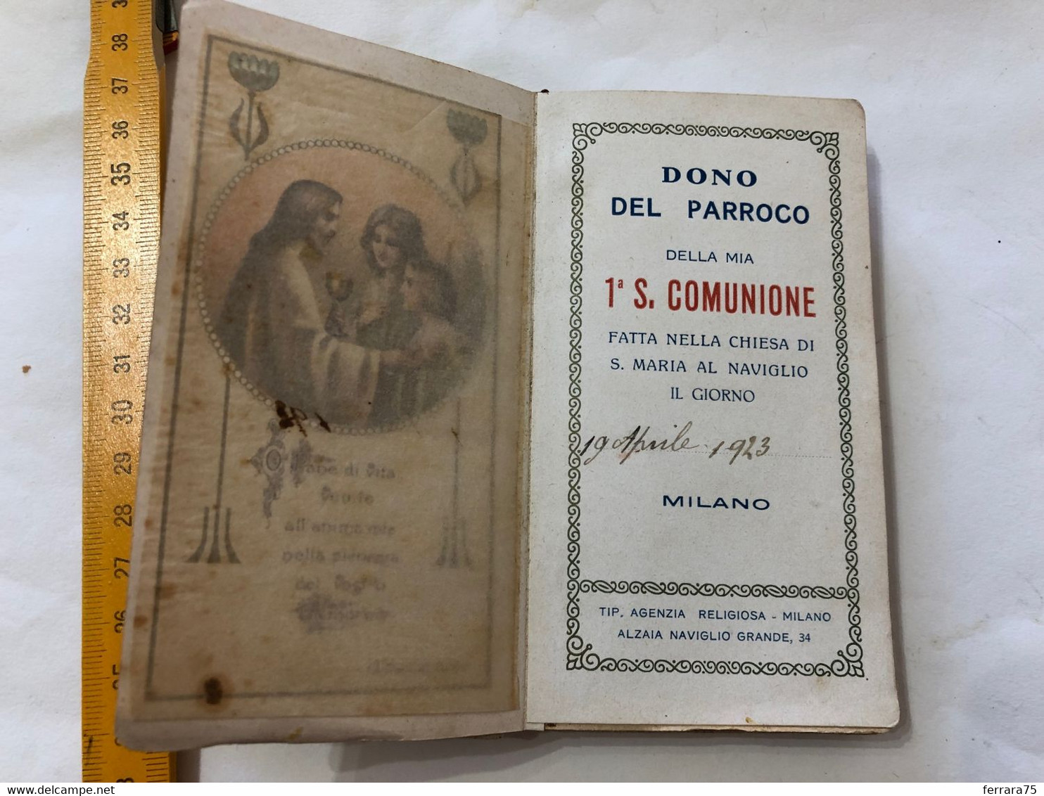 RICORDO DELLA PRIMA COMUNIONE CHIESA S.MARIA AL NAVIGLIO MILANO 1923 - Religion