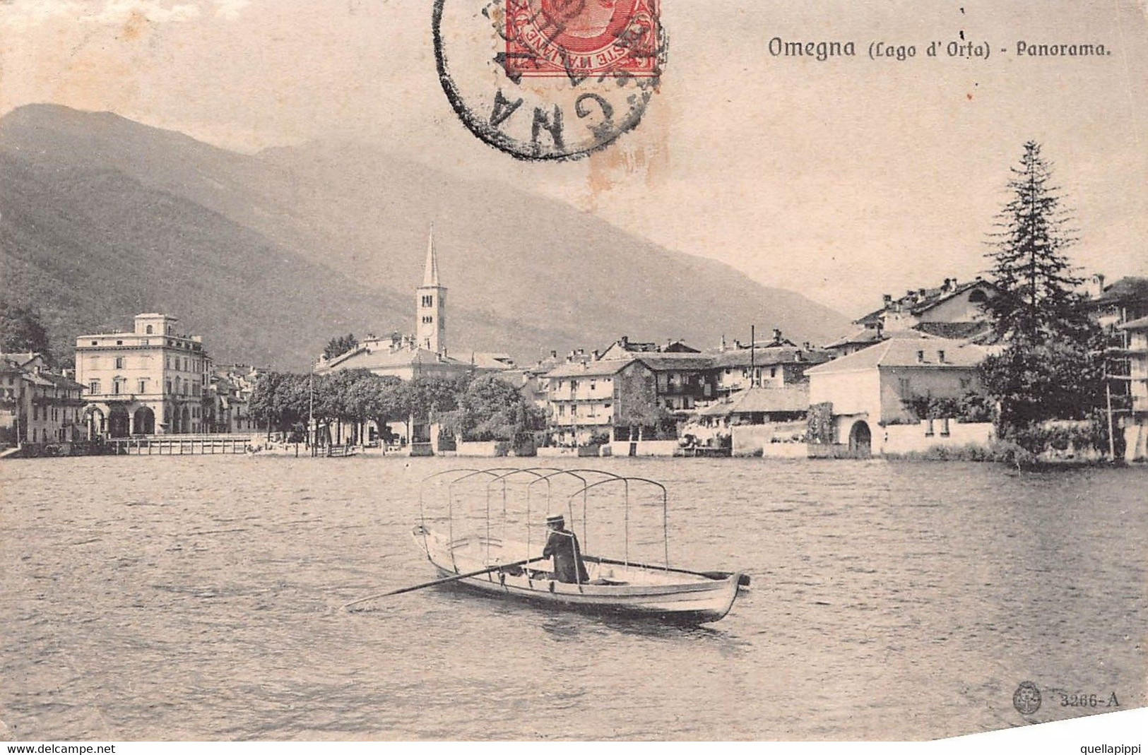 013016 "(VCO) OMEGNA - LAGO D'ORTA - PANORAMA" ANIMATA, BARCA. CART SPED 1909 - Verbania