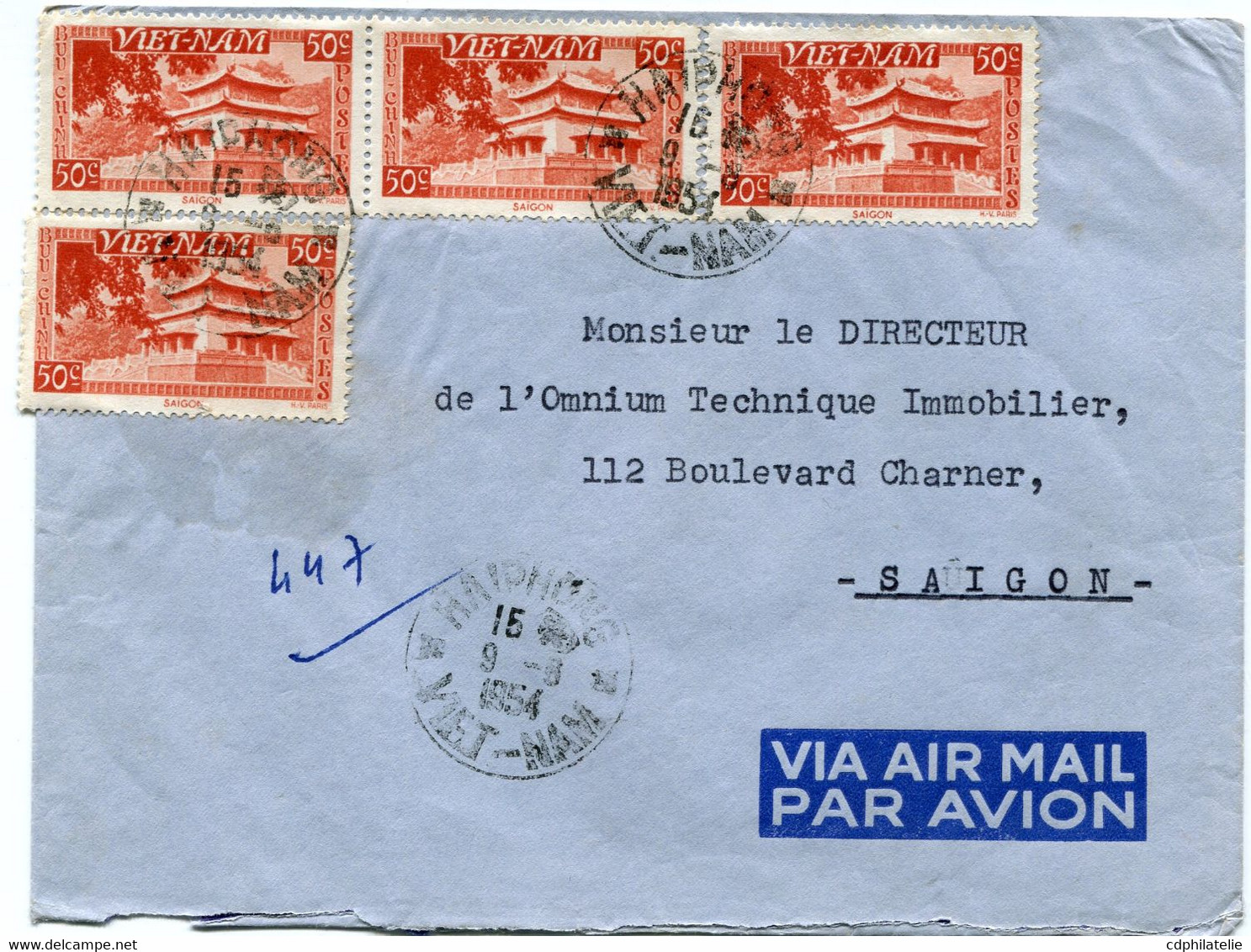 VIET-NAM LETTRE PAR AVION DEPART HAIPHONG 9-6-1954 VIET-NAM POUR LE VIET-NAM - Viêt-Nam