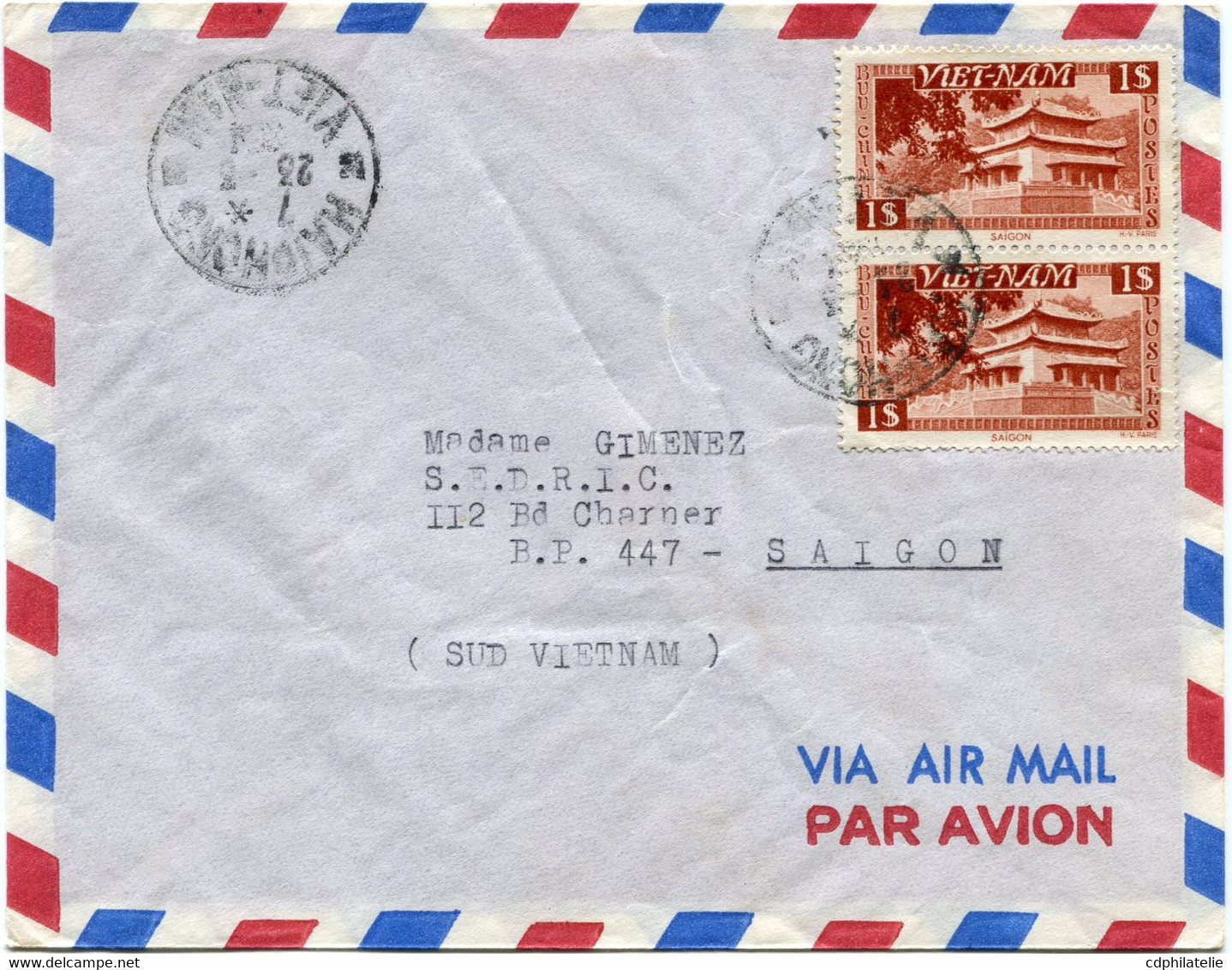 VIET-NAM LETTRE PAR AVION DEPART HAIPHONG 23-3-1954 VIET-NAM POUR LE VIET-NAM - Viêt-Nam