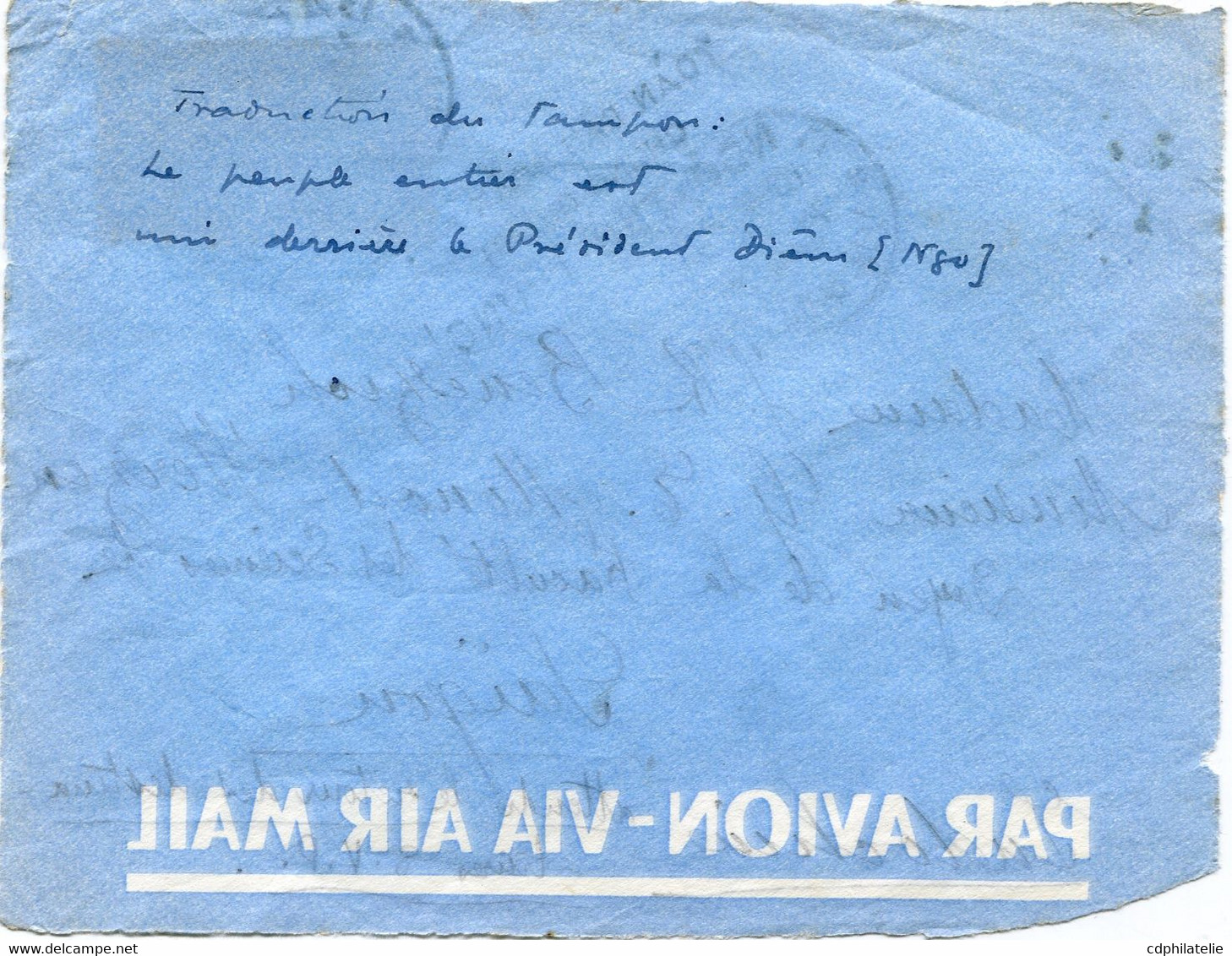 VIET-NAM DEVANT DE LETTRE PAR AVION DEPART DALAT 29-8-1955 VIET-NAM POUR LE VIET-NAM - Vietnam