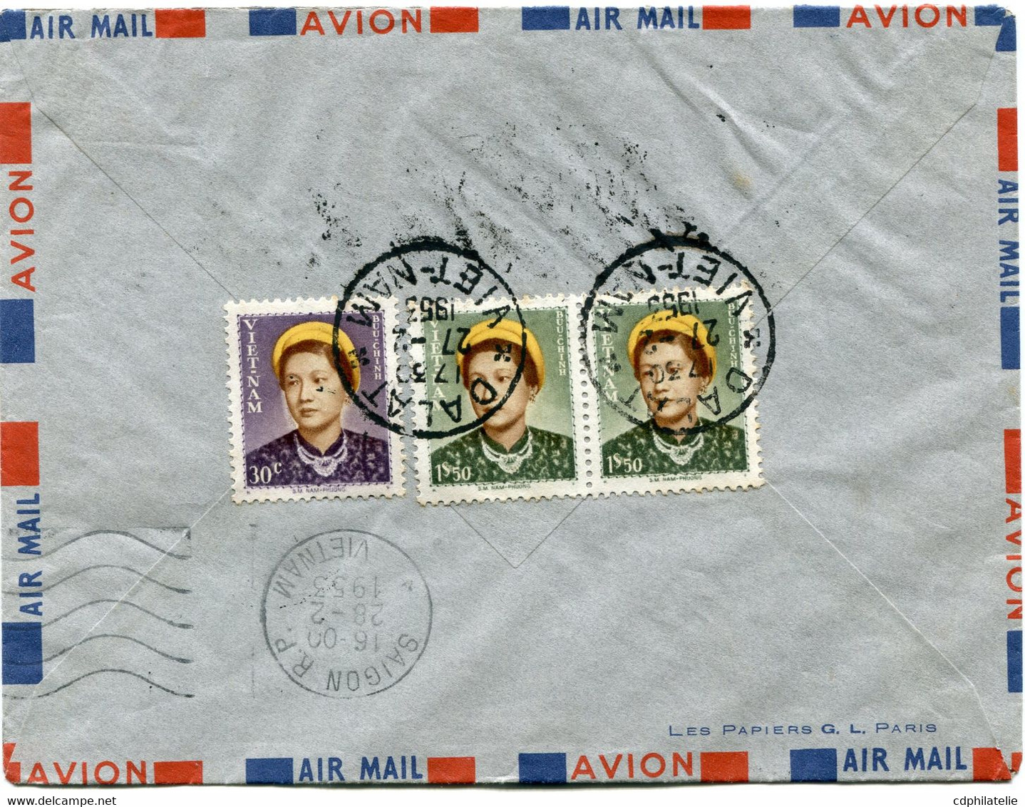 VIET-NAM LETTRE PAR AVION AVEC AFFRANCHISSEMENT AU DOS DEPART DALAT 27-2-1953 VIET-NAM POUR LA FRANCE - Viêt-Nam