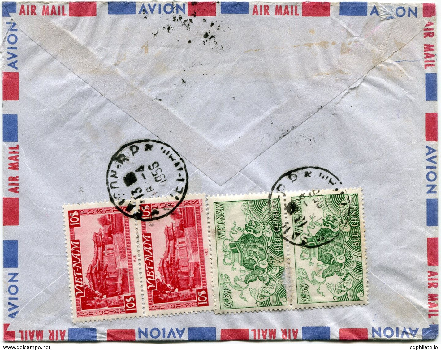 VIET-NAM LETTRE RECOMMANDEE PAR AVION AVEC AFFRANCHISSEMENT AU DOS DEPART SAIGON 16-4-1955 VIET-NAM POUR LA FRANCE - Viêt-Nam