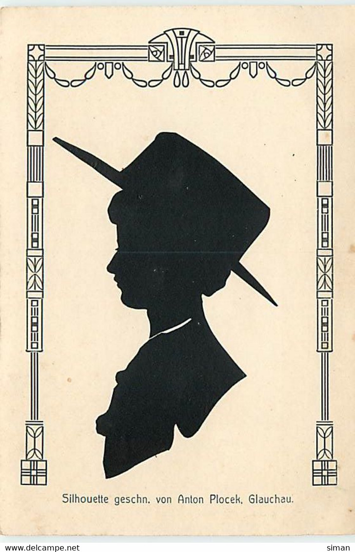 N°18463 - Silhouette Geschn. Von Anton Plocek. Glauchau - Profil D'une Jeune Femme Portant Un Chapeau - Silhouette - Scissor-type