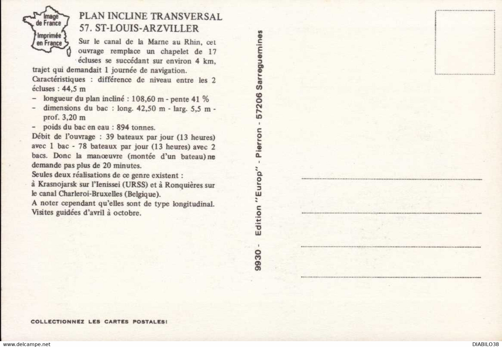 ST-LOUIS- ARZVILLER  ( MOSELLE )  PLAN INCLINE TRANSVERSAL - Arzviller