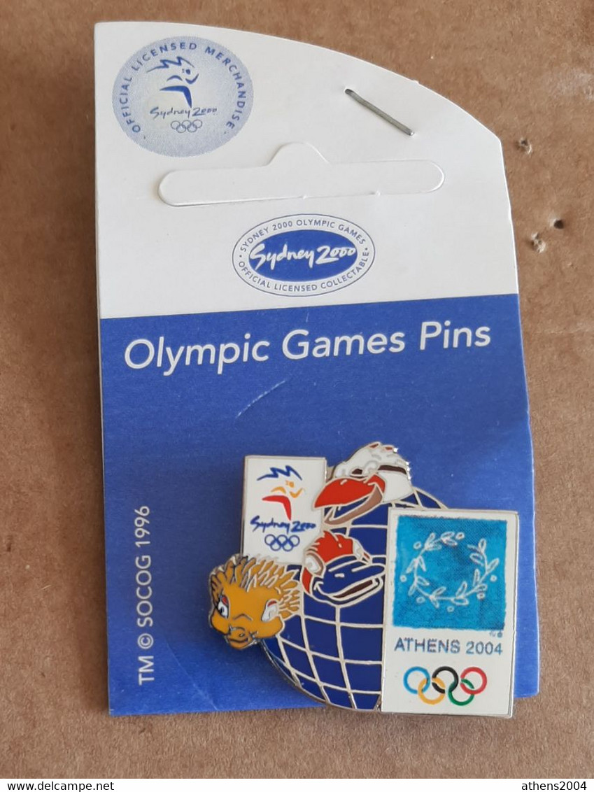 2000 Sydney - 2004 Athens Olympic Games, Bridge Pin With Sydney Mascots On Earth With Original Backing Card - Jeux Olympiques