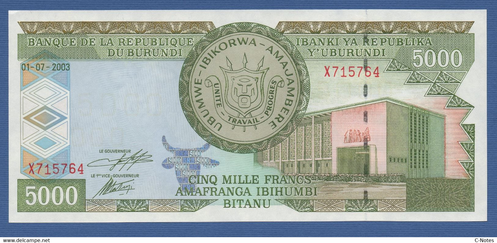 BURUNDI - P.42b – 5.000 Francs 01.07.2003 UNC-  Serie X715764 - Burundi