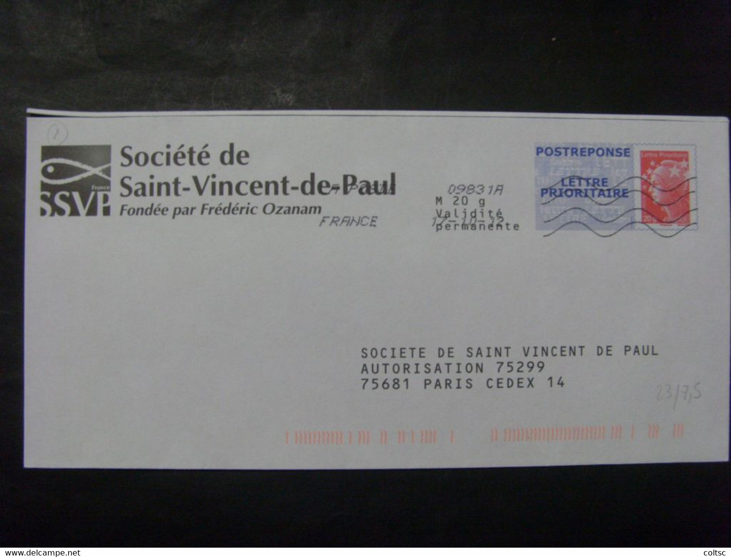 167- PAP Réponse Beaujard 20g Sté St Vincent De Paul 12P313 Obl - Listos Para Enviar: Respuesta /Beaujard