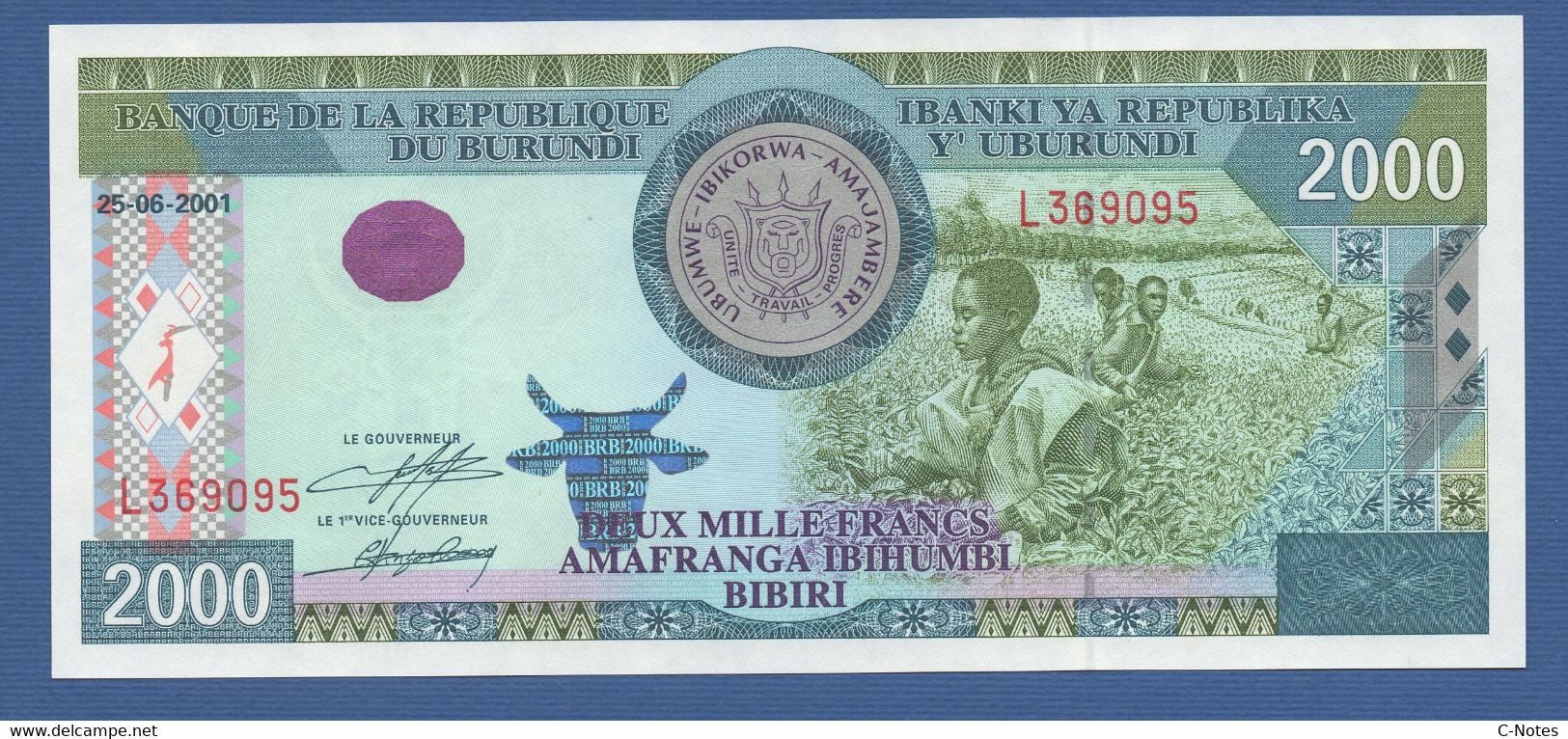 BURUNDI - P.41 – 2.000 Francs 25.06.2001 UNC Serie L369095 - Burundi
