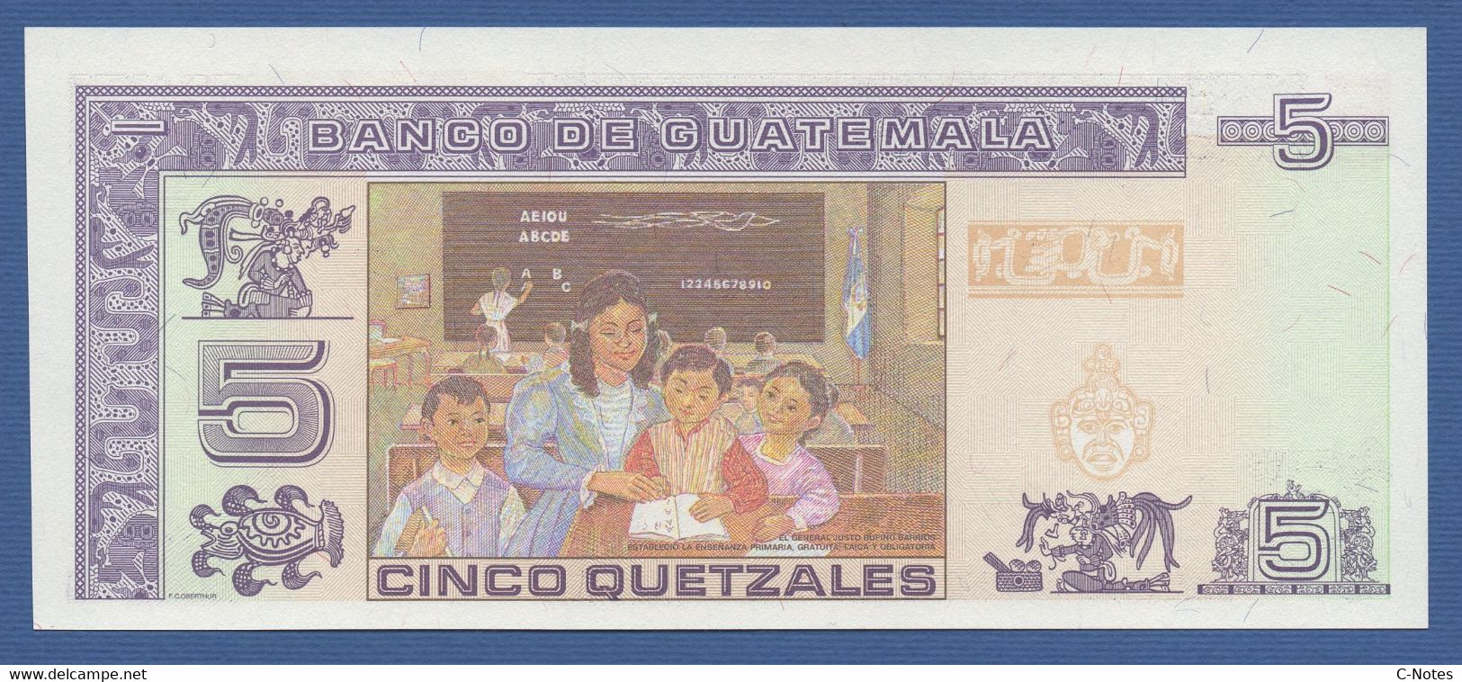 GUATEMALA - P.106b – 5 Quetzales  22.11.2006 UNC Serie C28352126C Printer FCO - Guatemala