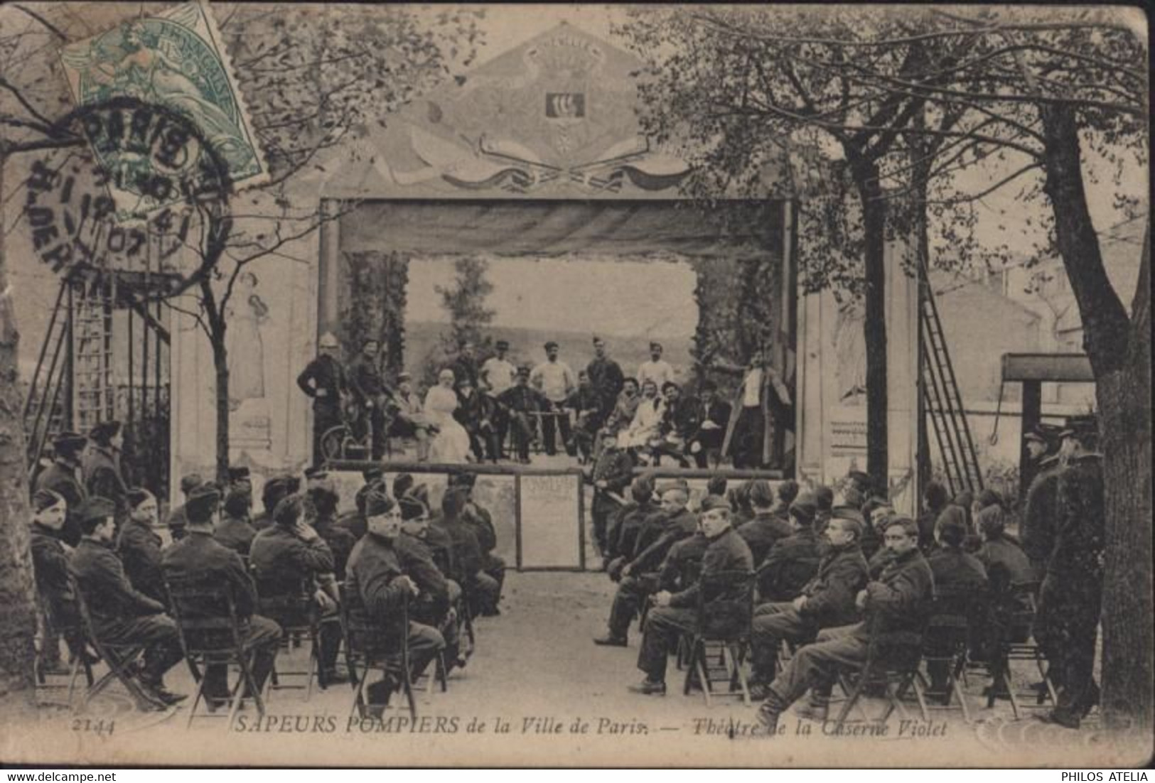 CPA CP Sapeurs Pompiers De Paris De La Ville De Paris Théâtre De La Caserne Violet CAD Paris 12 4 1907 - Pompieri