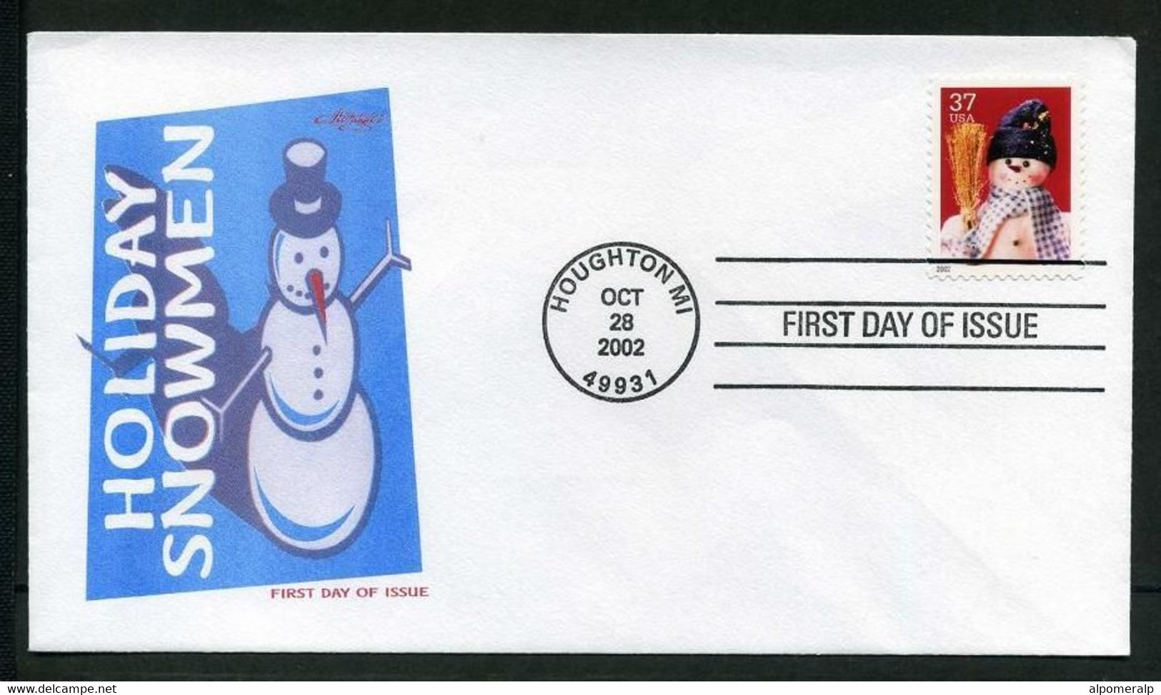 USA 2002 Sc 3677 Holiday Snowmen FDC, Houghton, MI, Oct. 28 (Artmaster) Mi. 3708BA - 2001-2010