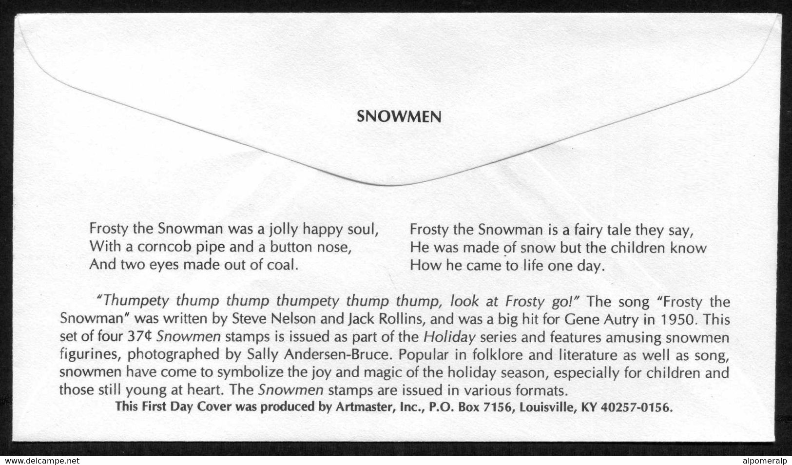 USA 2002 Sc 3677 Holiday Snowmen FDC, Houghton, MI, Oct. 28 (Artmaster) Mi. 3708BA - 2001-2010