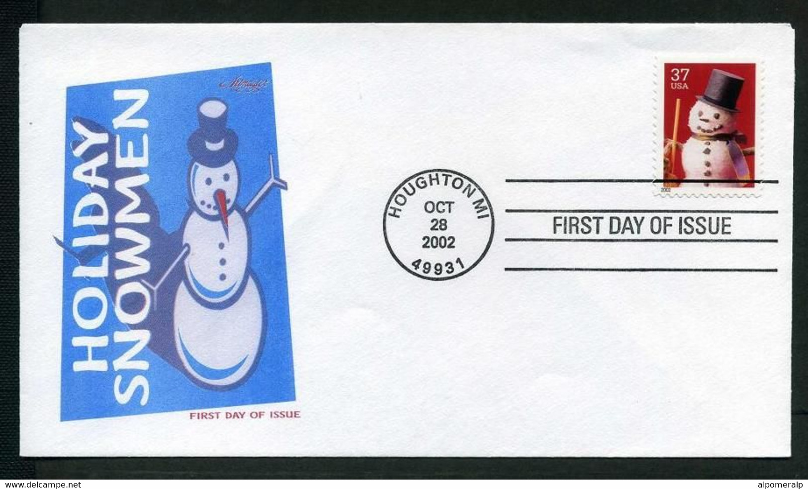 USA 2002 Sc 3679 Holiday Snowmen FDC, Houghton, MI, Oct. 28 (Artmaster) Mi. 3710BA - 2001-2010
