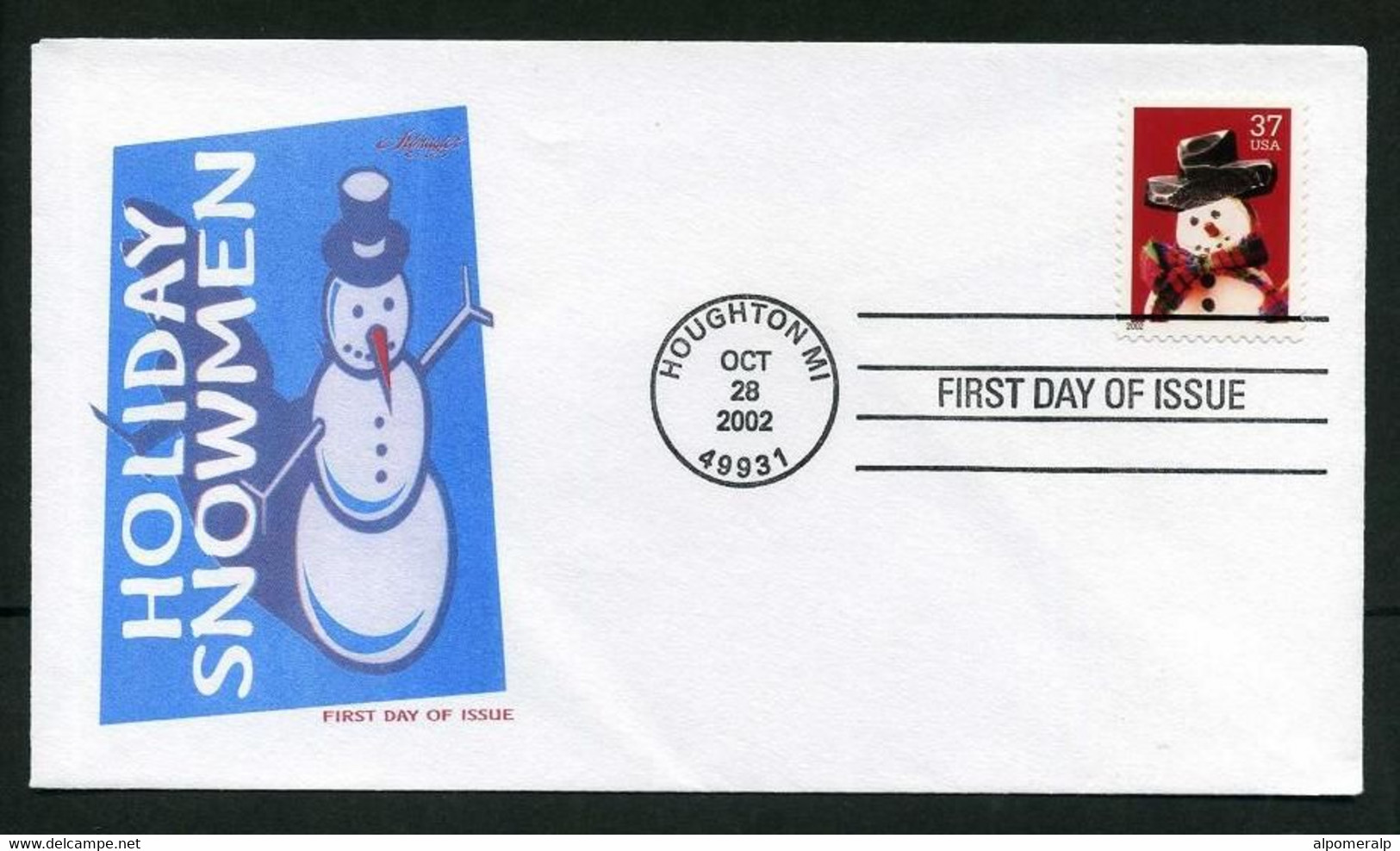 USA 2002 Sc 3676 Holiday Snowmen FDC, Houghton, MI, Oct. 28 (Artmaster) Mi. 3707BA - 2001-2010