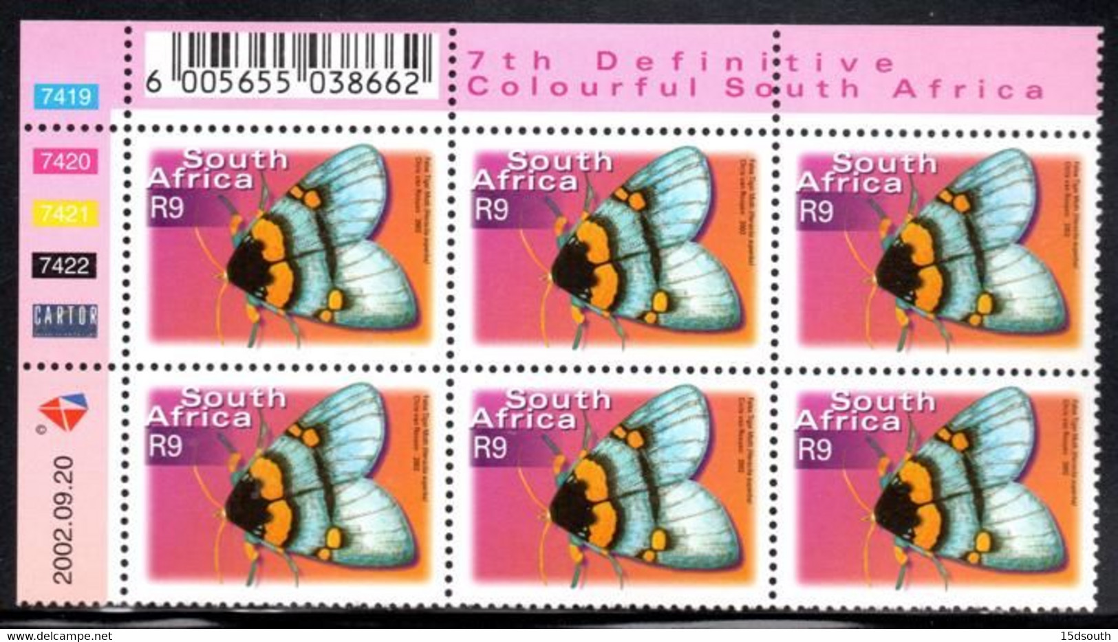 South Africa - 2002 7th Definitive Fauna And Flora R9 Moth Control Block (**) (2002.09.20) - Blocks & Kleinbögen
