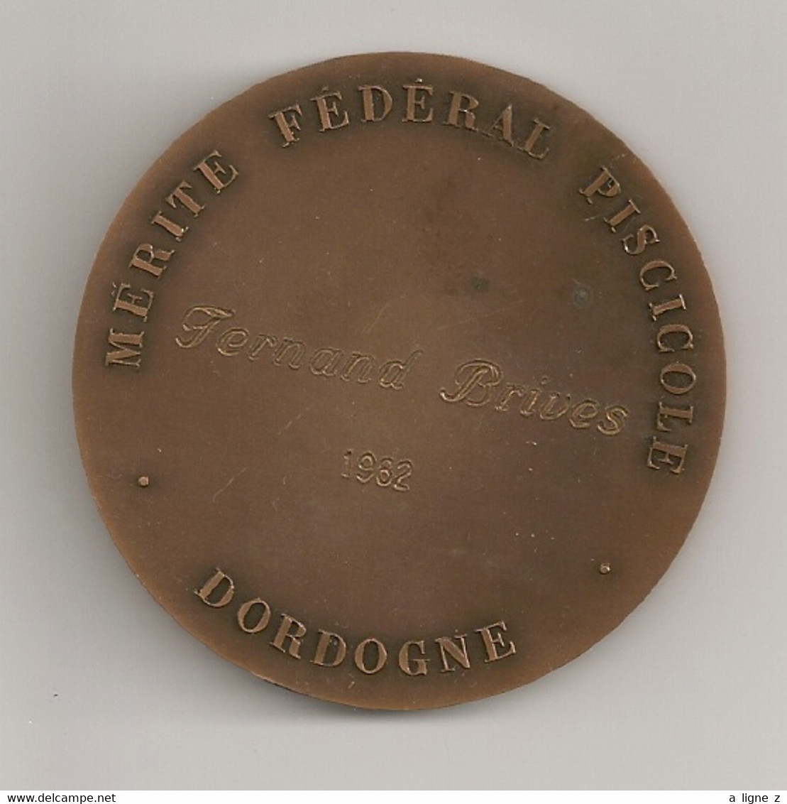 Ref KDK : Médaille En Bronze 60 Mm Mérite Fédéral Piscicole Dordogne Peche Pecheur - Professionnels / De Société
