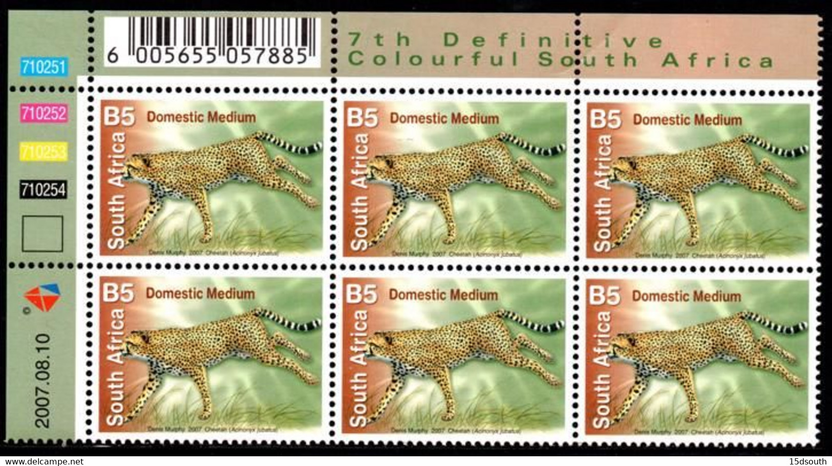 South Africa - 2007 7th Definitive Fauna And Flora B5 Cheetah Control Block (**) (2007.08.10) - Blokken & Velletjes