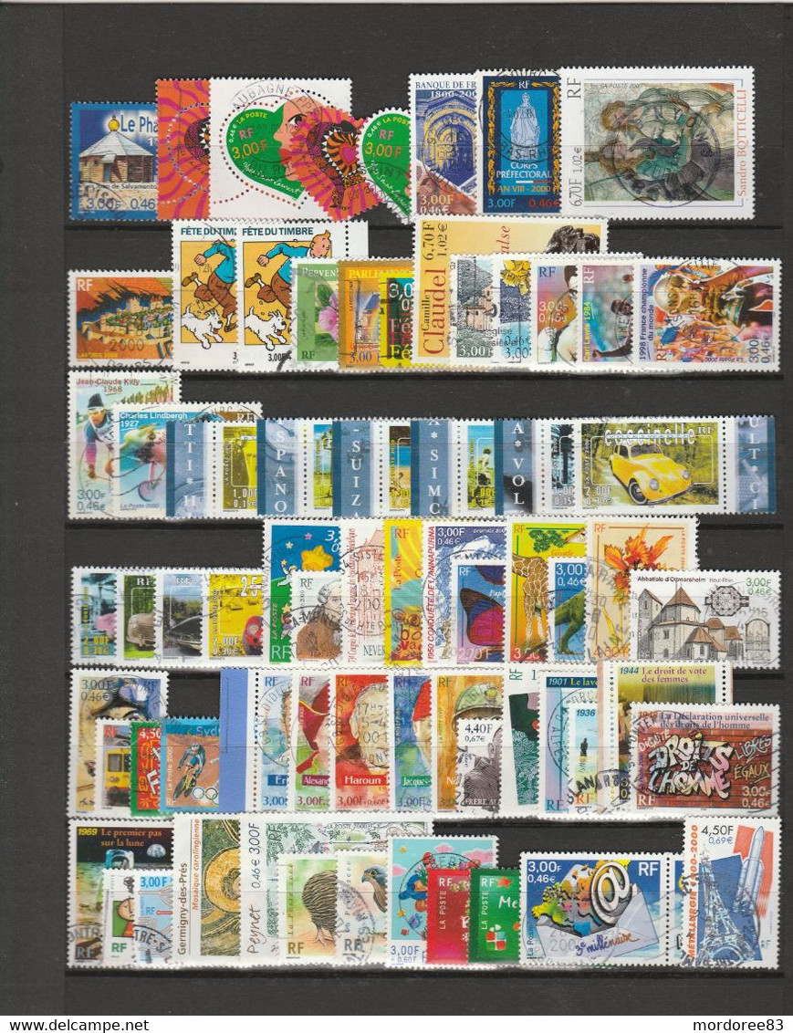 FRANCE 2000 ANNEE COMPLETE OBLITERE 70 TIMBRES YT 3367 A 3442 - 2000-2009