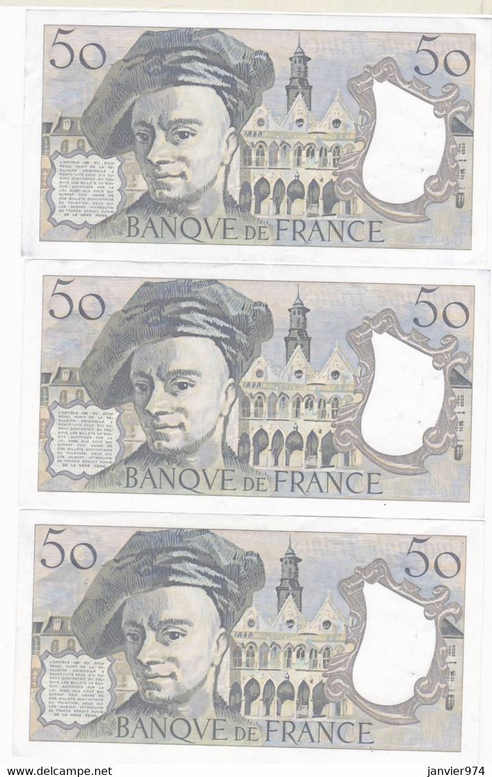 3 Billets 50 Francs Quentin De La Tour 1983 Alphabet P.35, Numéros Qui Se Suivent - 50 F 1976-1992 ''quentin De La Tour''